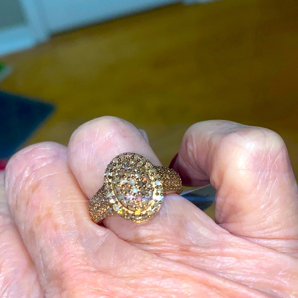 NWT Natural Champagne Diamond ring 1 full carat set in 14K RG over silver size 7